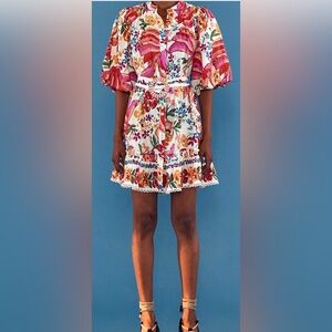 Farm Rio NWT White Spring Bananas Belted Mini Dress, size M